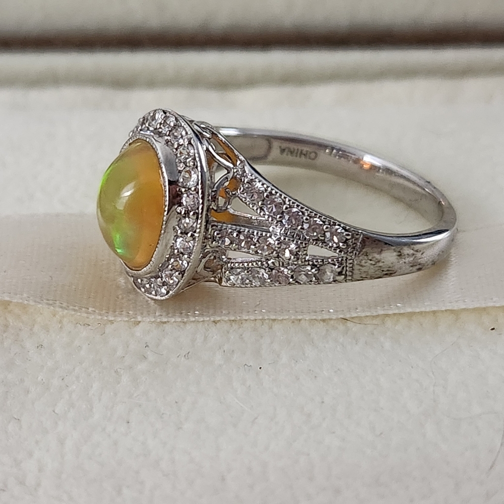 Ethiopian Opal and Zircon Ring - Picture 5 of 10